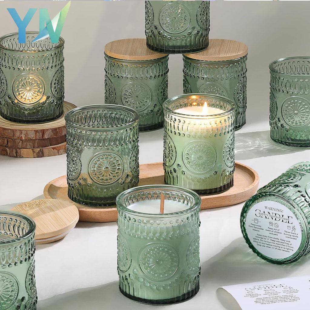 Creative Diamond Cylinder Glass Candle Holder Multi Color Transparent Home Decor for Scented Candle Making Jars for DIY Gifts
