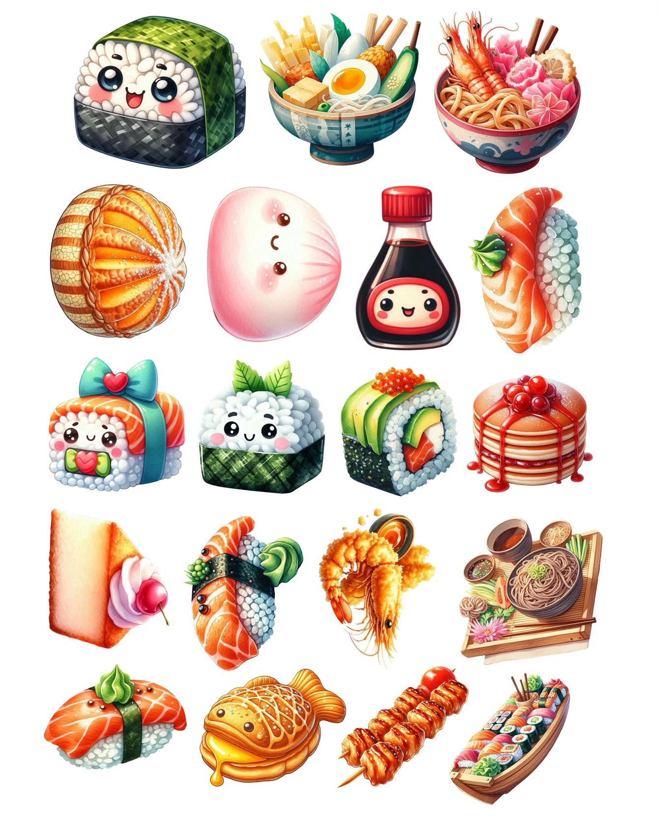 

1 set DIY Cute Japanese sushi, seafood, sashimi Stationery Stickers Hand-Drawn Paris Daily Life, Planner, Journal Decoration білий