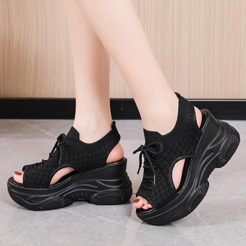 Fashion Open Toe Muffins shoe Comfort Shoes for Women Female Sandal 2025 Summer Large Size Strappy Heels Peep Flat Girls New Elastic Ban