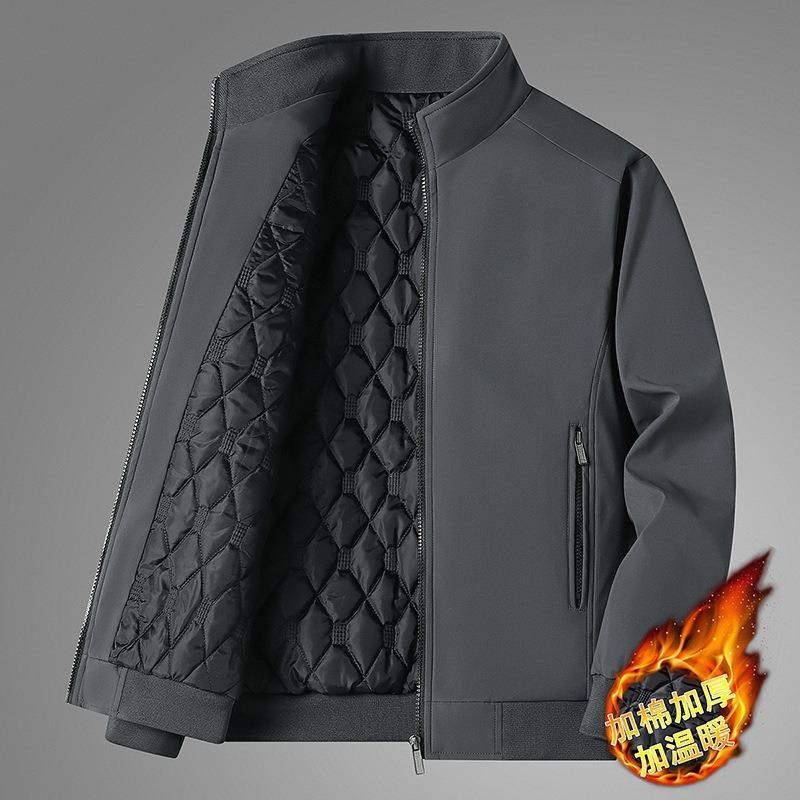 Autumn and winter new velvet medium and old cotton-padded clothes men's casual large size dad style thickened stand-up collar jacket men's