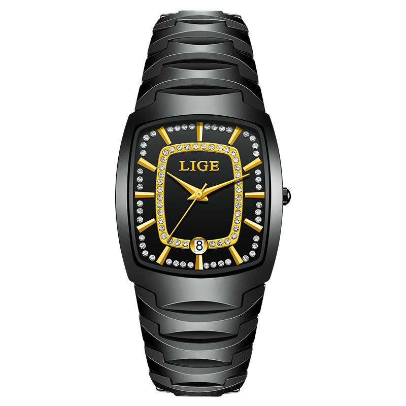 LIGE Fashionable Women's Square Multi-Function Waterproof Quartz Calendar Watch
