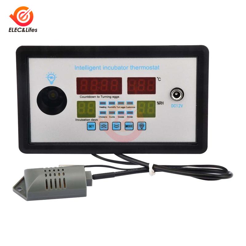 Intelligent Incubator Thermostat Digital Thermometer Humidity Controller LED Cold Light Real-Time Hatch Record With Sensor 12V