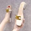 Women Slippers Chunky Sexy Low Heels Shoes Spring New Designer Sandals Chain Pvc Slingback Slides Casual Women Flip -Flops