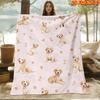 1pc 1pcs Cozy Suitable for All Seasons Flannel Blanket with Pink Background & Dog Print - Soft Bedspread Suitable for Sofa, Bed Cover, Machine Washabl