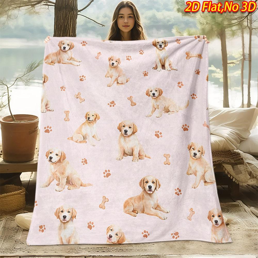 1pc 1pcs Cozy Suitable for All Seasons Flannel Blanket with Pink Background & Dog Print - Soft Bedspread Suitable for Sofa, Bed Cover, Machine Washabl