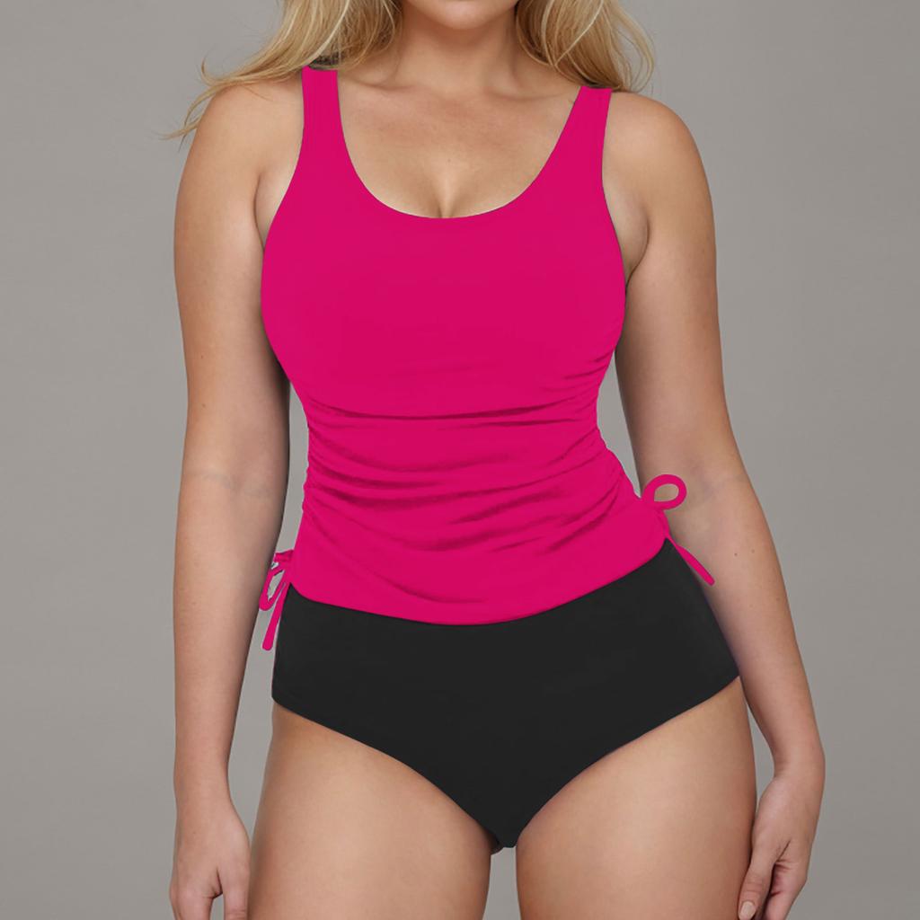 2026 Drawstring Tankini 2 Pieces Swimsuit Women Printed Swimwear Female Solid Bathers Bathing Swimming Swim Suit Beachwear XXL