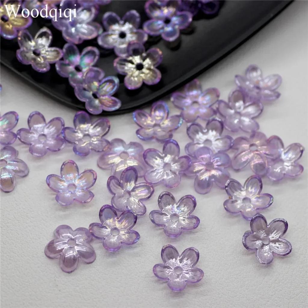 ZW18 100PCS 12mm Plating Petal Flower Beads Acrylic Frosted Handmade Minimalist Flower Bowknot Beads DIY Bracelet DIY Wholesale