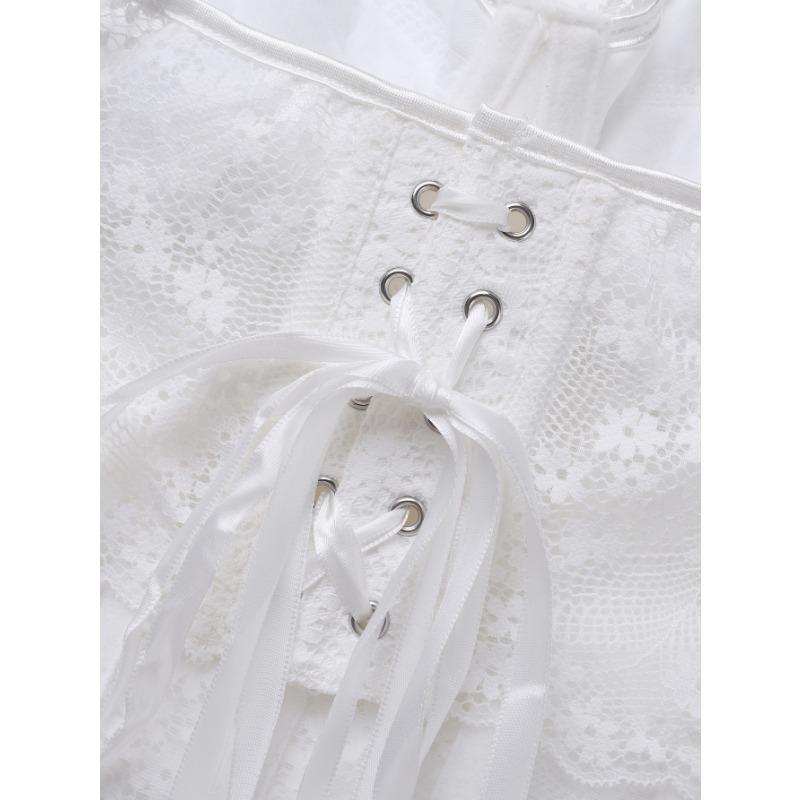 Spitzen-Schleifenband Korsett-Oberteil durchsichtiges Netz Bustier Crop-Top mit Stäbchen für Damen