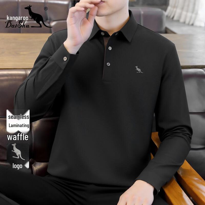 

DAISHU Men s Waffle Knit Soft High-Elastic Long-Sleeve Polo T-shirt M