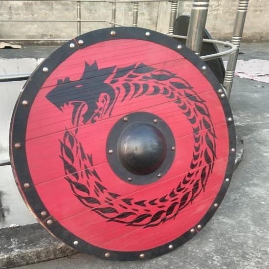 Středověký Larp Warrior Dřevo Ocel Viking Kulatý štít Brnění Kulatý štít