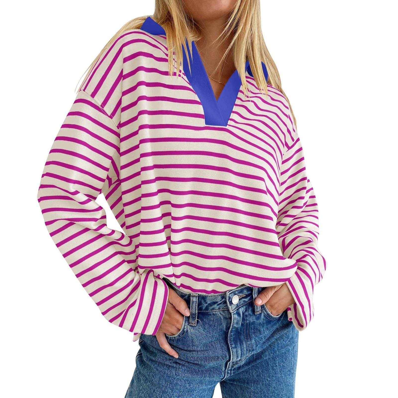 

Женская толстовка оверсайз, повседневный пуловер с v-образным вырезом и длинными рукавами, топы S розовый