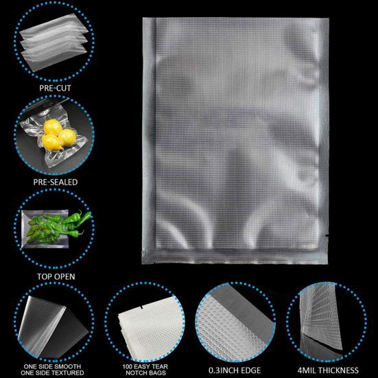 100 Pcs Vacuum Food Packaging Bags Thickened Good Sealing Pre-Cut Vacuum Sealer Bags for Food Storage