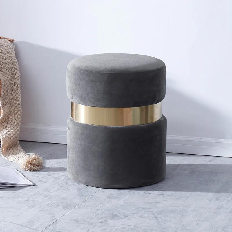 Velvet Ottoman with Storage Blue Vanity Chair Gold Legs Storage Footstool Living Room Elegant Storage Footstools