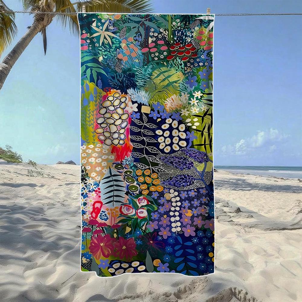 Paisley & Tribal Symbol & Abstract Floral Beach Towel, Soft Durable Quick-Drying, Ideal For Summer Beach, Swimming & Camping