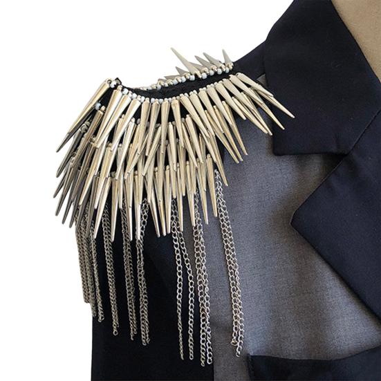2Pcs Spiky Shoulder Epaulettes Punk Epaulettes Vintage Shoulder Tassel Chain Boards for Suits Uniforms 2pcs серебряный