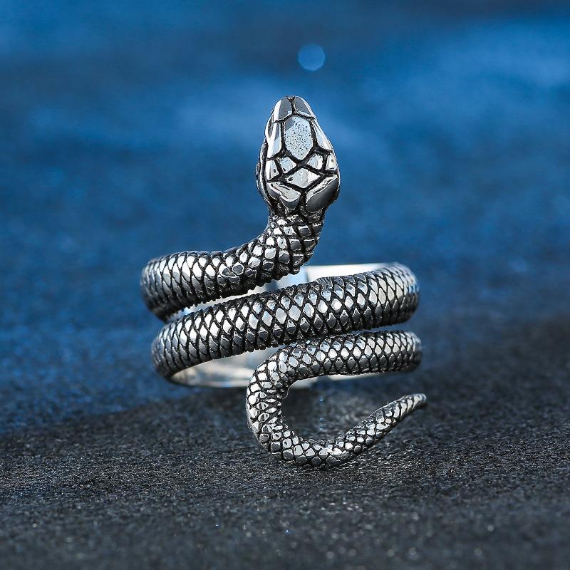 Retro Snake Ring Adjustable Gothic Punk Jewelry for Women Men Hip Hop Rock Music Festival Halloween Party Gift Idea