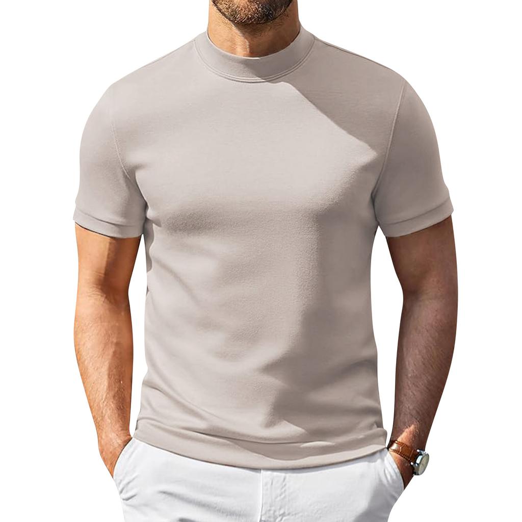 Męski T-shirt z krótkim rękawem i półgolfem Lekki Elastyczny Oddychający Podstawowy Top Miękki Dopasowany Podkoszulek do Codziennego Ubrania