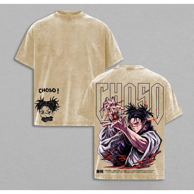 Jujutsu Kaisen Choso Anime Printed Tee Men Women Washed Cotton T-shirts Vintage Loose T Shirt Harajuku Male Short Sleeve Tshirt
