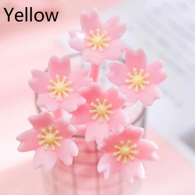 

10pcs Silicone Cherry Blossom Flowers Pink Gel Pen Creative Cute Stationery Office School Writing Supplies Gift Kawaii Pens 10pcs-yellow