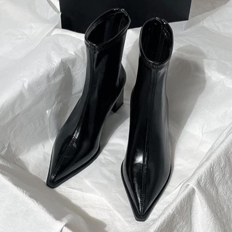 Pointed Toe High Heels Women Short Boots Designer Leather Elegant Shoes 2025 Winter New Fashion Ankle Shoes Dress Pumps Zapatos