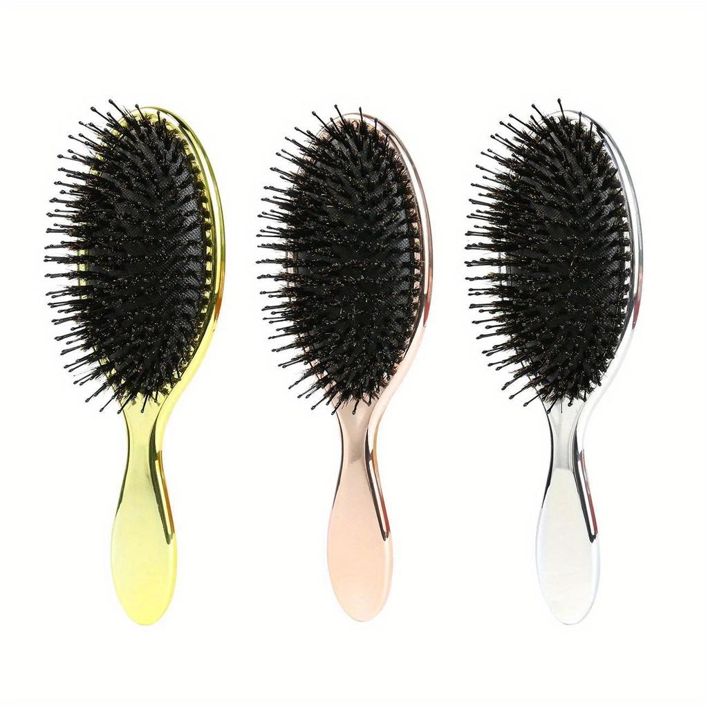 Luxury Gold And Silver Color Boar Bristle Paddle Hair Brush Oval Hair Brush Anti Static Hair Comb Hairdressing Massage Comb