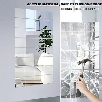 1/916/32 Pcs Decals Mirror Stickers Glass Home Mosaic Set Silver Square Tiles Toilet 15*15cm Wall 15CM Acrylic Bathroom