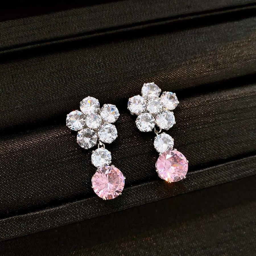 Inlaid Rhinestone Zircon Flower Zircon Sets for Women Exaggerated Sweet Collarbone Chain Light Luxury Necklace Earrings Set