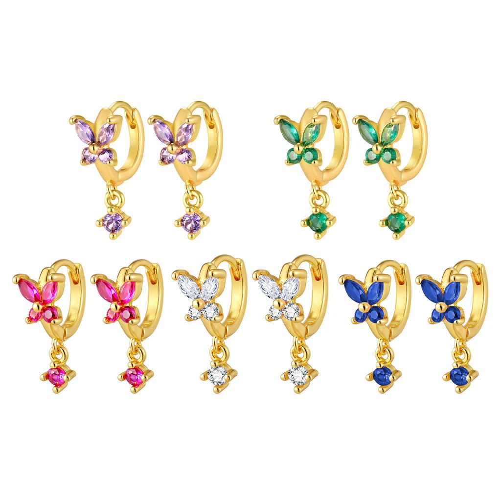 Colorful Zircon Pendant Butterfly Hoop Earring For Women, Fashion Elegant Women CZ Dangle Accessory