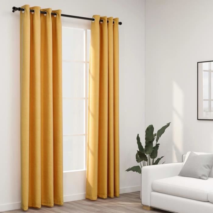 VidaXL Blackout Curtains Linen Look with Eyelets 2 Pcs Yellow 140x225 Cm