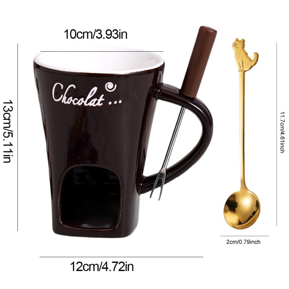 Personal Mini Fondue Mug Set Chocolate Cheese Ice Cream Melter Kit Candle Warmer Ceramic Cup with Fork/Spoon for Date Gift
