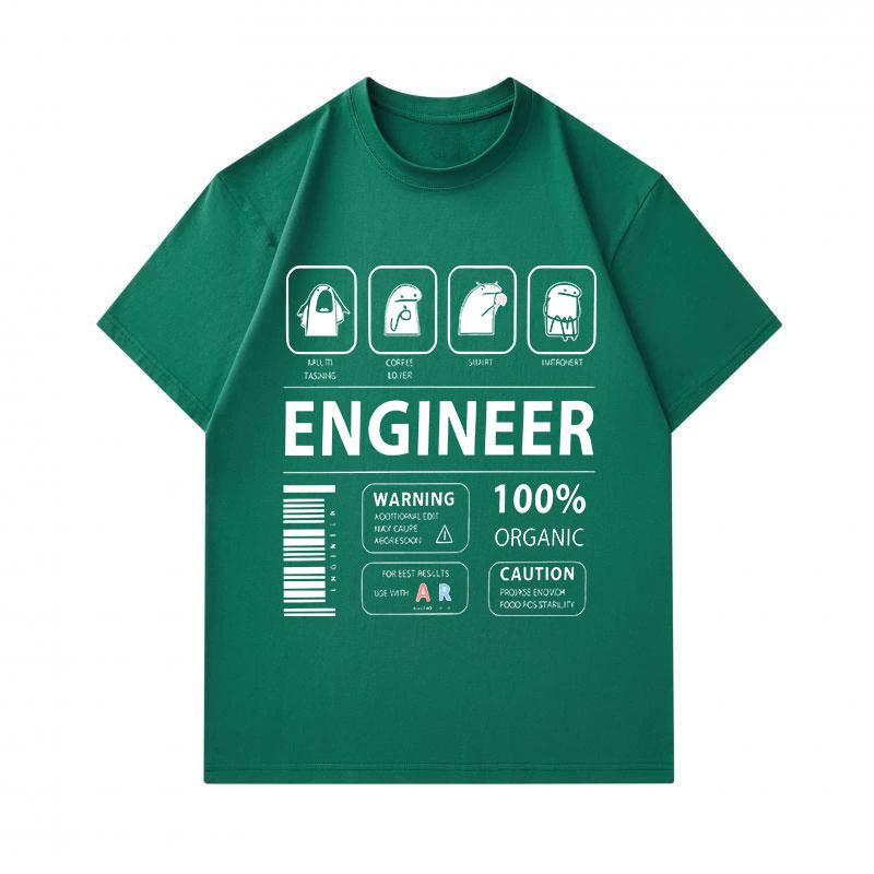 Men's 100% Cotton Crew Neck Short Sleeve T-Shirt, Funny Engineer Character Print Casual Soft Breathable Tee for Daily Wear, Graphic Novelty Casual Sum