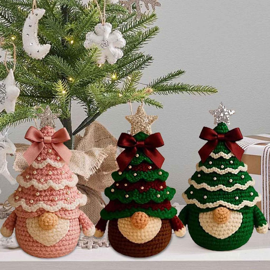 Cute Crochet Kit Handmade Crochet Christmas Tree Gnome Kit Easy Yarn Supplies Set For Holiday Crafting At Home Adults Teens Kids