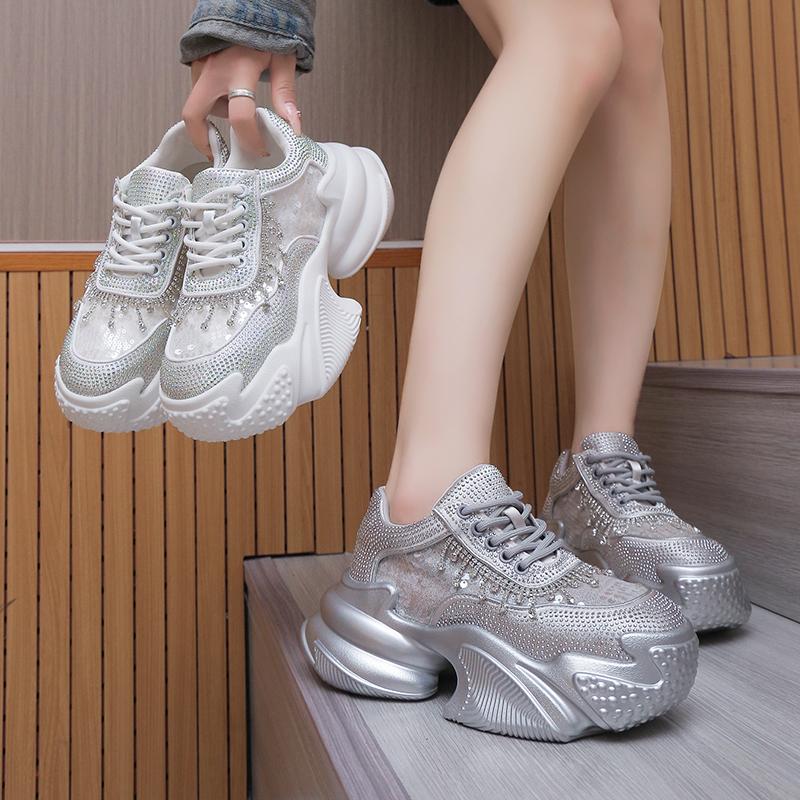 Fashion 2025 New Spring Summer New Luxury Mesh Rhinestone Women's Shoes Casual Fashion Breathable Versatile Sports Shoes Polyamide Sole