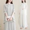 Women's Cotton Linen Two-Piece Set Loose Short Sleeve Top and Wide Leg Pants Casual Loungewear