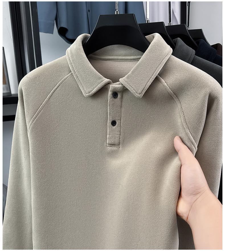 Men's Plus Velvet Thickened Hoodie with Polo Collar - Soft, Warm Autumn/Winter Style