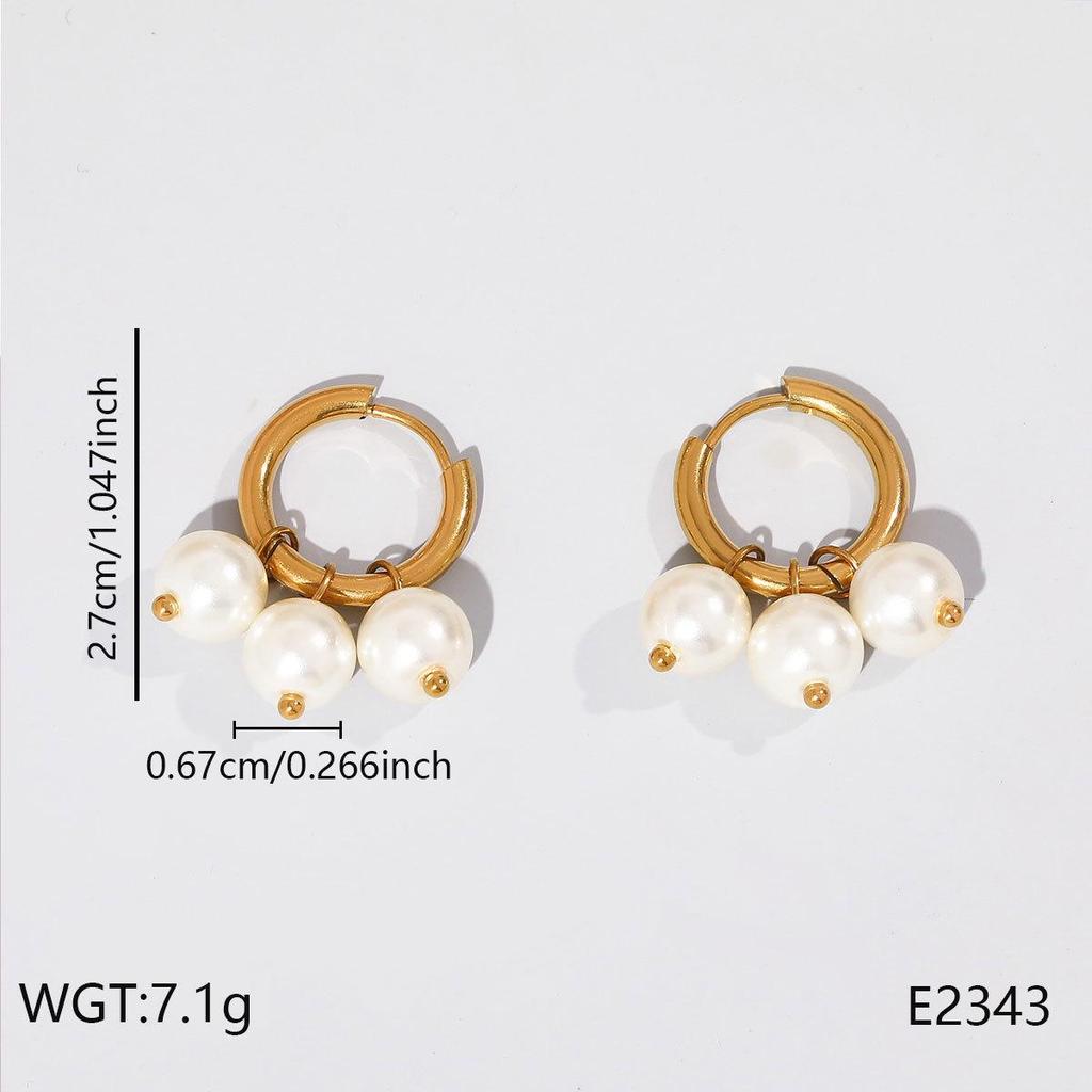 European & American Stainless Steel Pearl Earrings - Elegant Titanium Steel, Colorfast & Luxurious Design