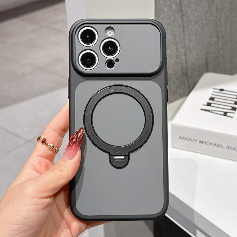 

Magnetic For Magsafe Ring Holder Case For iPhone 17 Pro Max 16 15 14 13 Luxury Skin Feel Rugged Bumper Hybrid PC Shockproof Matte Phone Stand Cover For iPhone 17 чёрный