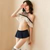 Couple Sex Games Sexy School Girls Role Play Costume Adult Women Lingerie Set Erotic Clubwear Open Cup Bra Mini Plaid Skirt