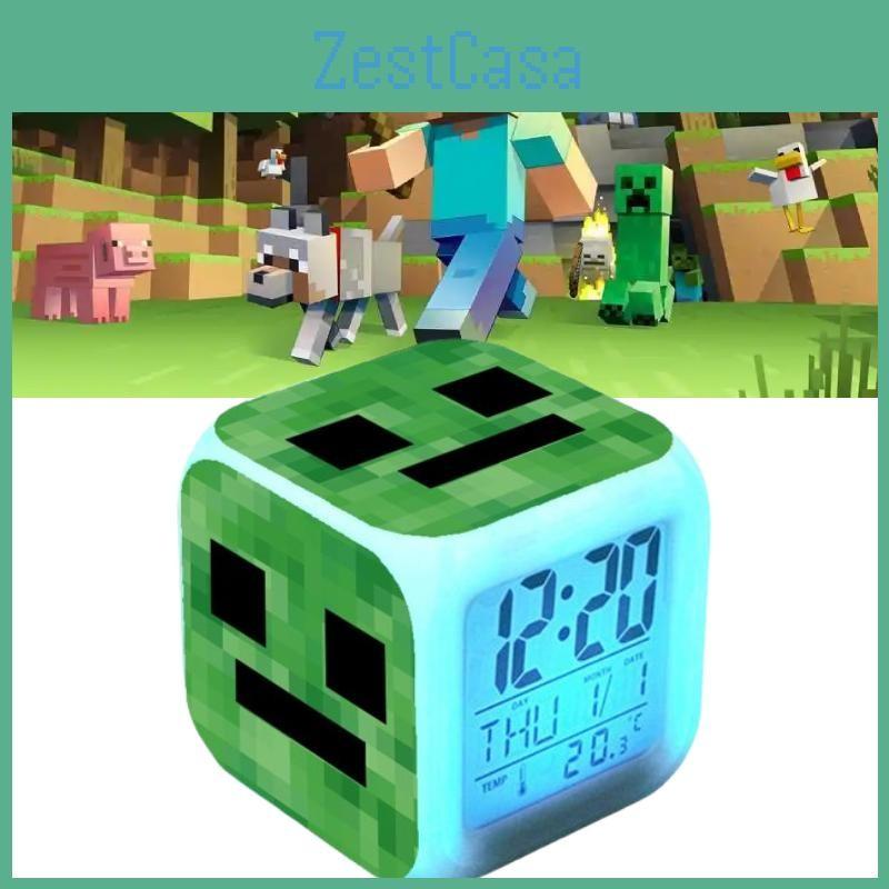 Minecraft Colourful Changing Alarm Clock With Lcd Screen Calendar For Use Home