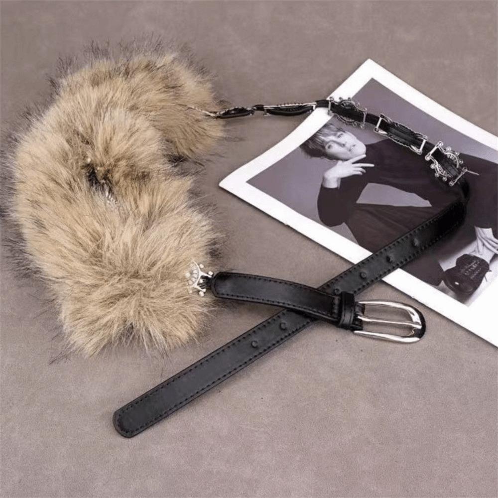 PU Leather Leather Fur Belt Spicy Girl Style Y2K Waistband Simple Plush Belt  Female/Girls