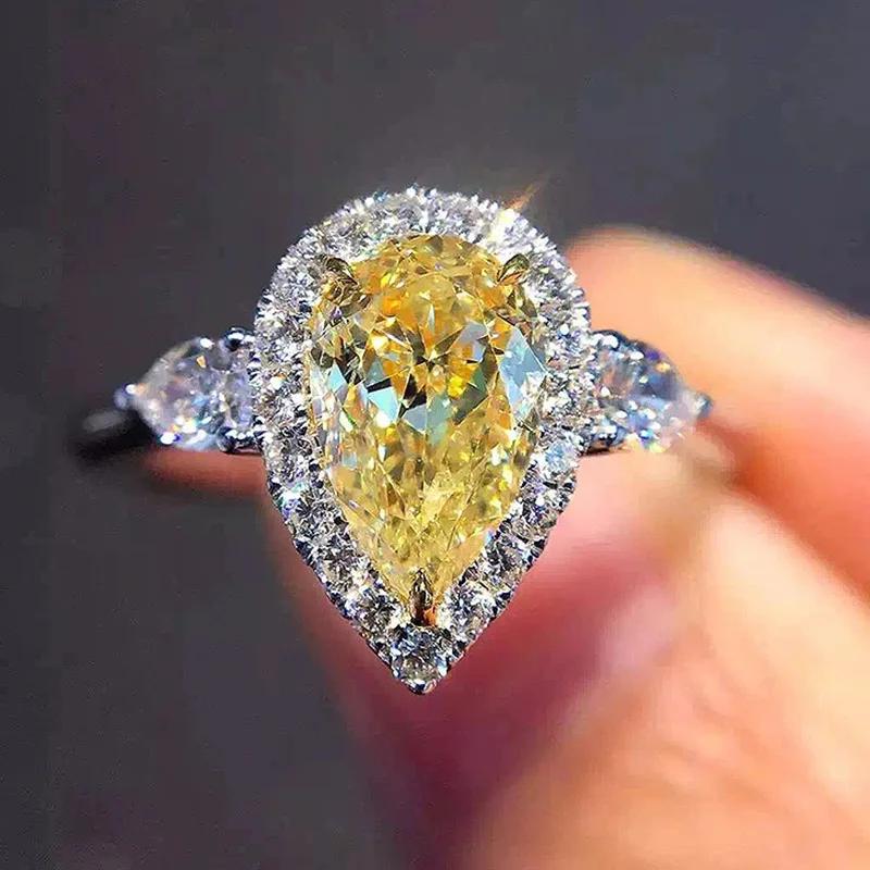 Neues Design Gelber Kristall Zirkonia Quadratischer Stein Damenring Hochzeitszeremonie Party Fingerzubehör Persönlicher Schmuck