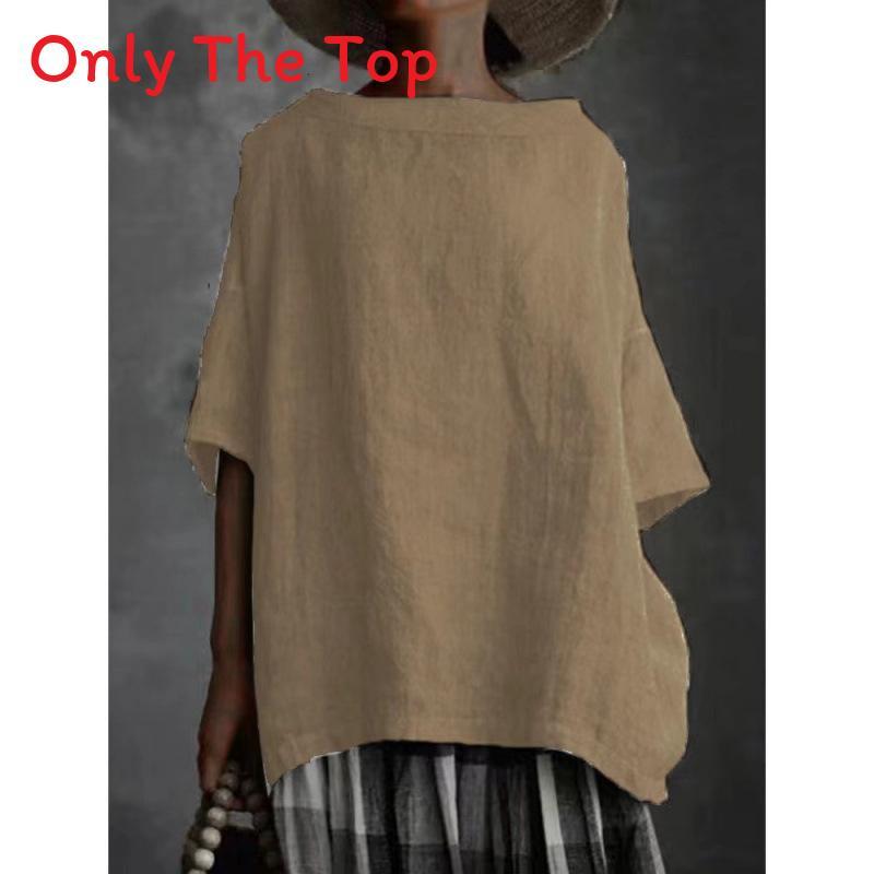 T-shirt Artigianale in Misto Cotone e Lino con Design a Patchwork per Donna Casual