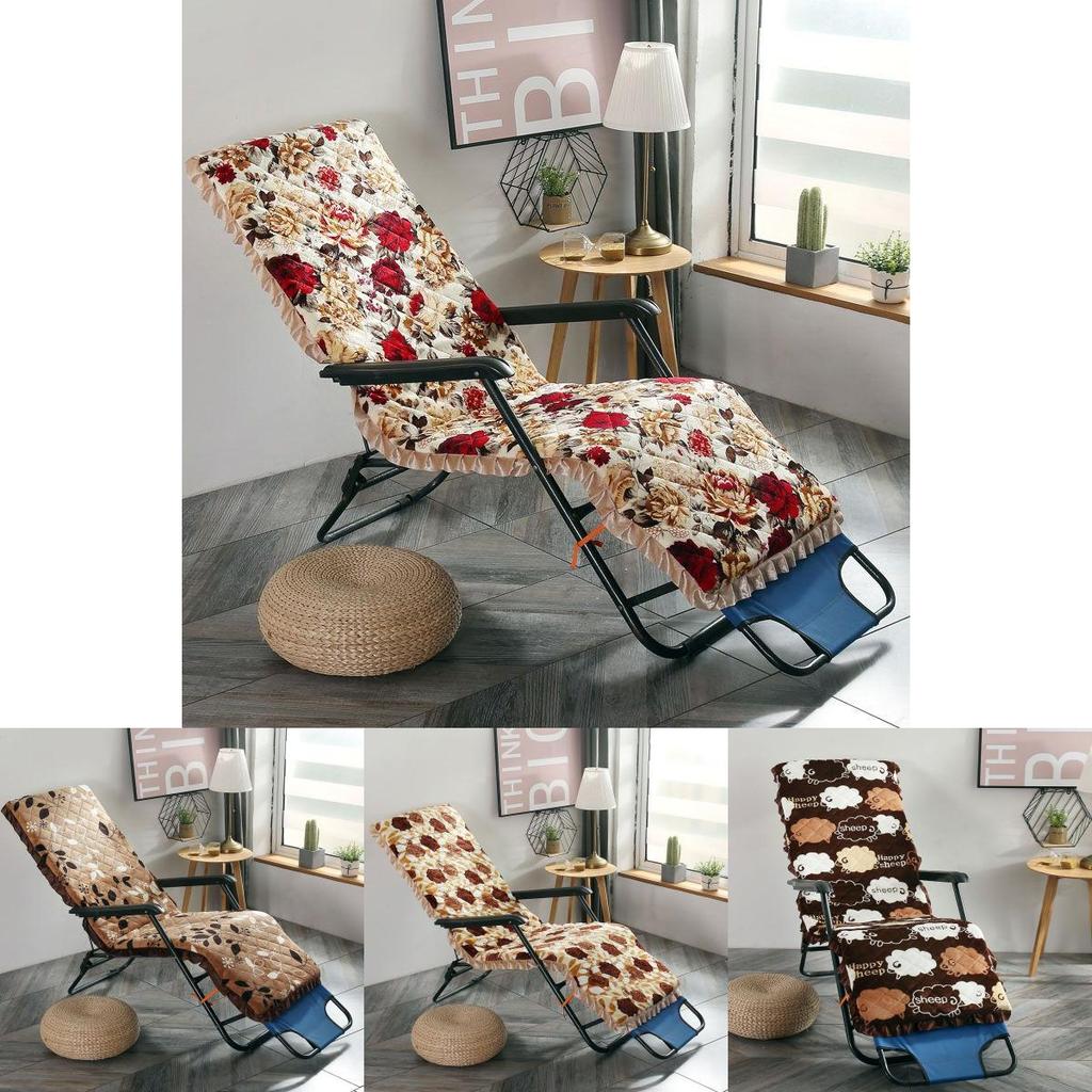 Luxurious Washable Flannel Deck Chair Cushion With Thick Padded Flower Print Design