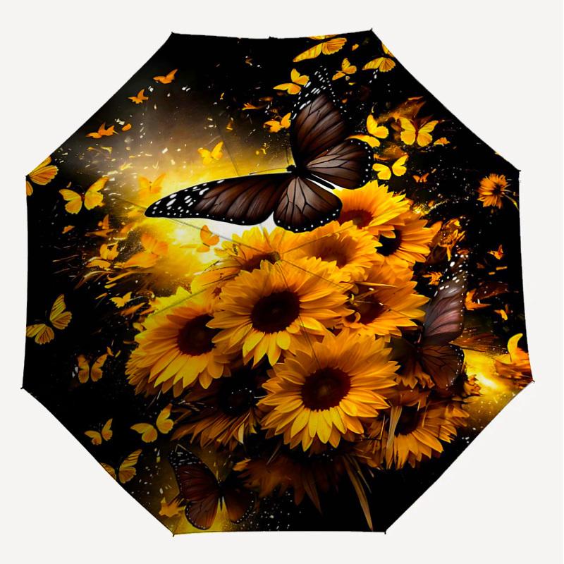 1PC Butterfly Sunflower Umbrella-8-Rib Reinforced, Automatic Open, Lightweight & Durable, Fashion Accessory for Outdoor, H0389