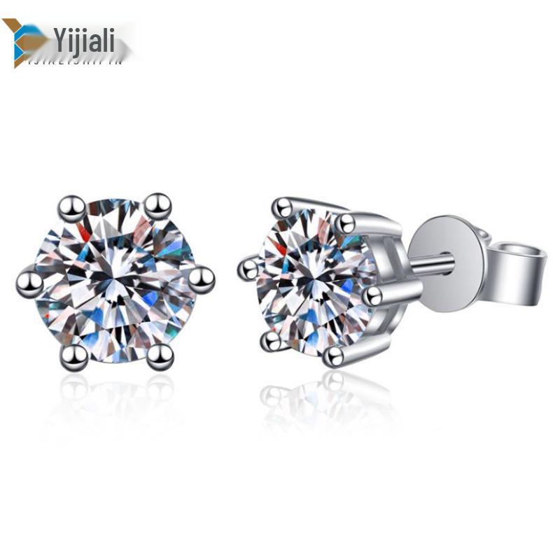 

Live Source Simulated Moissanite Princess Crown Six-Claw Earrings with Silver Needle