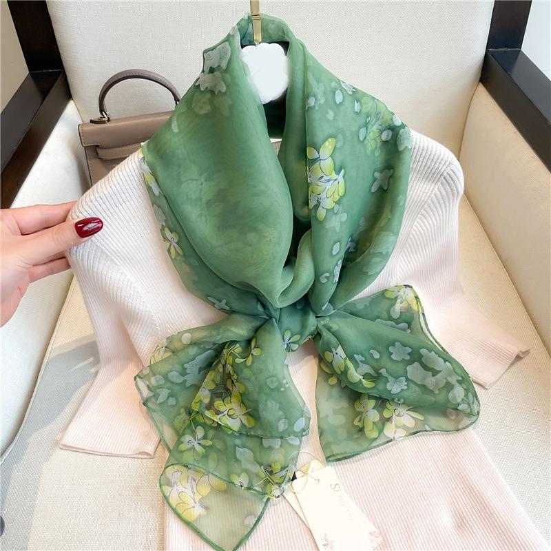 Floral Temperament Simulation Silk Large Shawl Commuting Sunscreen Light Luxury Silk Scarf Yourou Yarn Scarf Women's Large Size Fashion