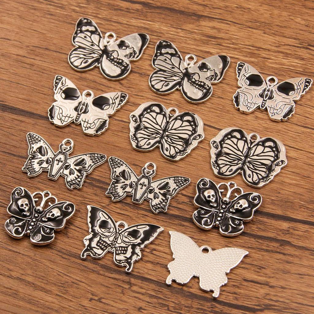 6 Styles European and American Mysterious Black Butterfly Alloy Pendant Charm