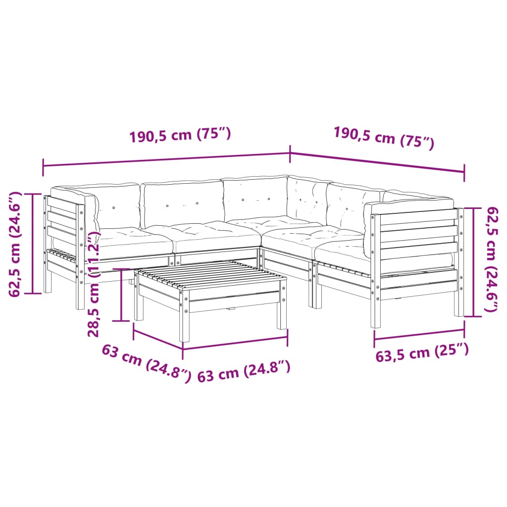 6 Piece Garden Sofa Set with Cushions Pressure Treated Pine Wood