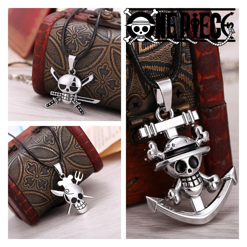 Stylish One Piece Black Alloy Skull Necklace For Young Adults, Featuring Sanji And Whitebeard