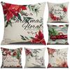 Cartoon Rote Blume Weihnachts-Print Kissenbezug Schlafzimmer Zuhause Sofa Wohnzimmer Leinen Kissenbezug